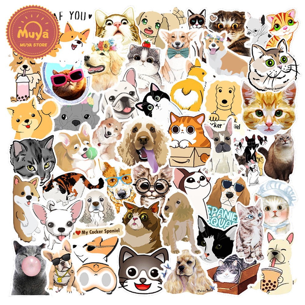 ใน 100ชิ้นน่ารักแมวและสุนัขสติกเกอร์สัตว์สติกเกอร์กันน้ํากราฟฟิตีไวนิลสติ๊กเกอร์สําหรับแล็ปท็อป