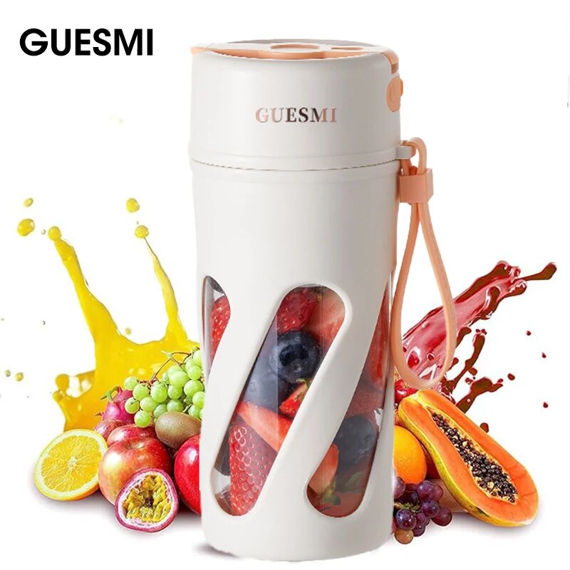 GUESMI Portable Electric Juicer Fruit Mixers 400ML Blender USB Rechargeable Smoothie Mini Blender Mu
