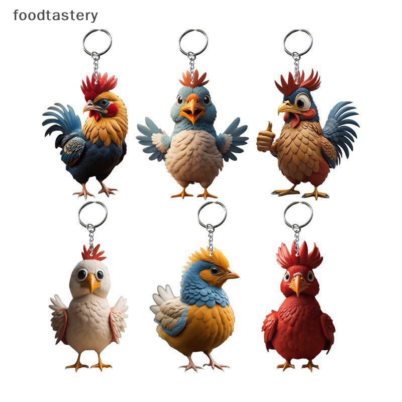 Fty พวงกุญแจอะคริลิค จี้รูปสัตว์ ไก่ ไก่ ไก่ สร้างสรรค์ สําหรับตกแต่งต้นคริสต์มาส รถยนต์