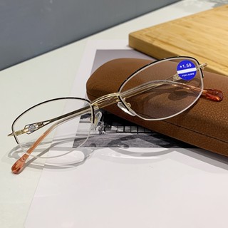 8338 แว่นตาอ่านหนังสือ กรอบโลหะ ทรงสี่เหลี่ยม สีฟ้า คุณภาพดี…