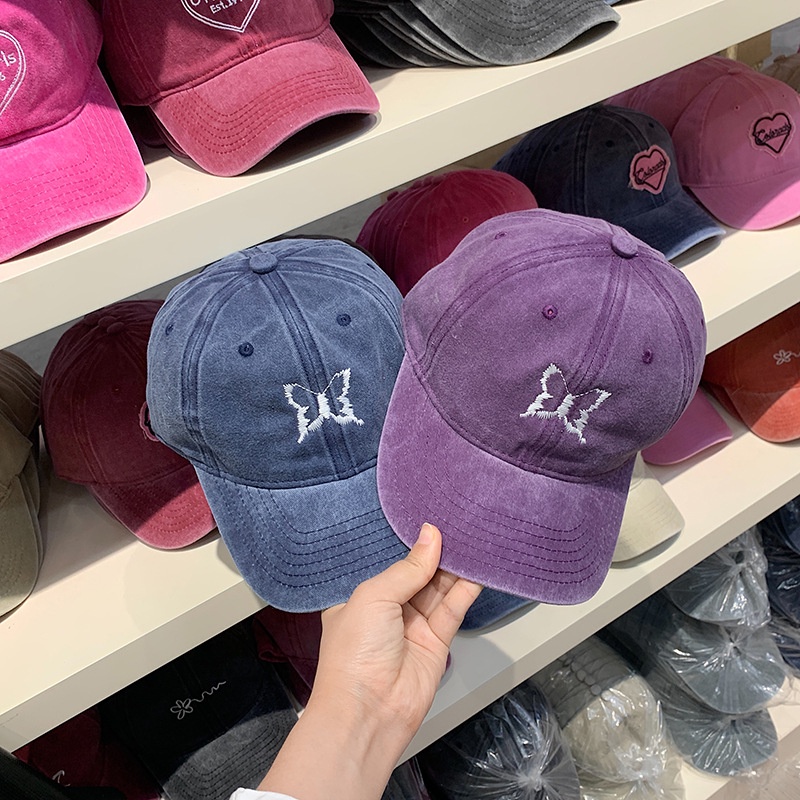 หมวกเบสบอลลําลอง ปักลายผีเสื้อ แฟชั่นคู่รัก สไตล์เกาหลี และญี่ปุ่น