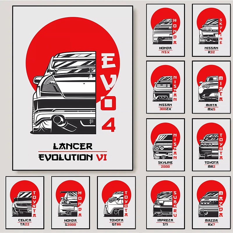 80s รถญี่ปุ่น Nissan Skyline R34 โปสเตอร์ที่มีชื่อเสียง GTR รถ Mazda RX7 JDM Modern Wall Art ภาพผ้าใบจิตรกรรมพิมพ์ตกแต่งบ้าน