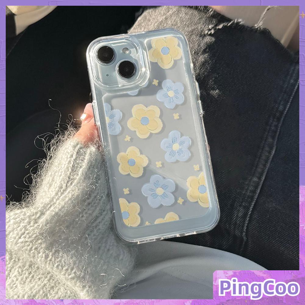 Pingcoo - เข้ากันได้กับเคสโทรศัพท์ iPhone 11 ปุ่มชุบด้วยไฟฟ้า TPU โปร่งใสดอกไม้สีเหลืองเรียบง่ายเข้ากันได้กับ iPhone 14 13 Pro Max 12 11 XR XS MAX 7 8 PLUS