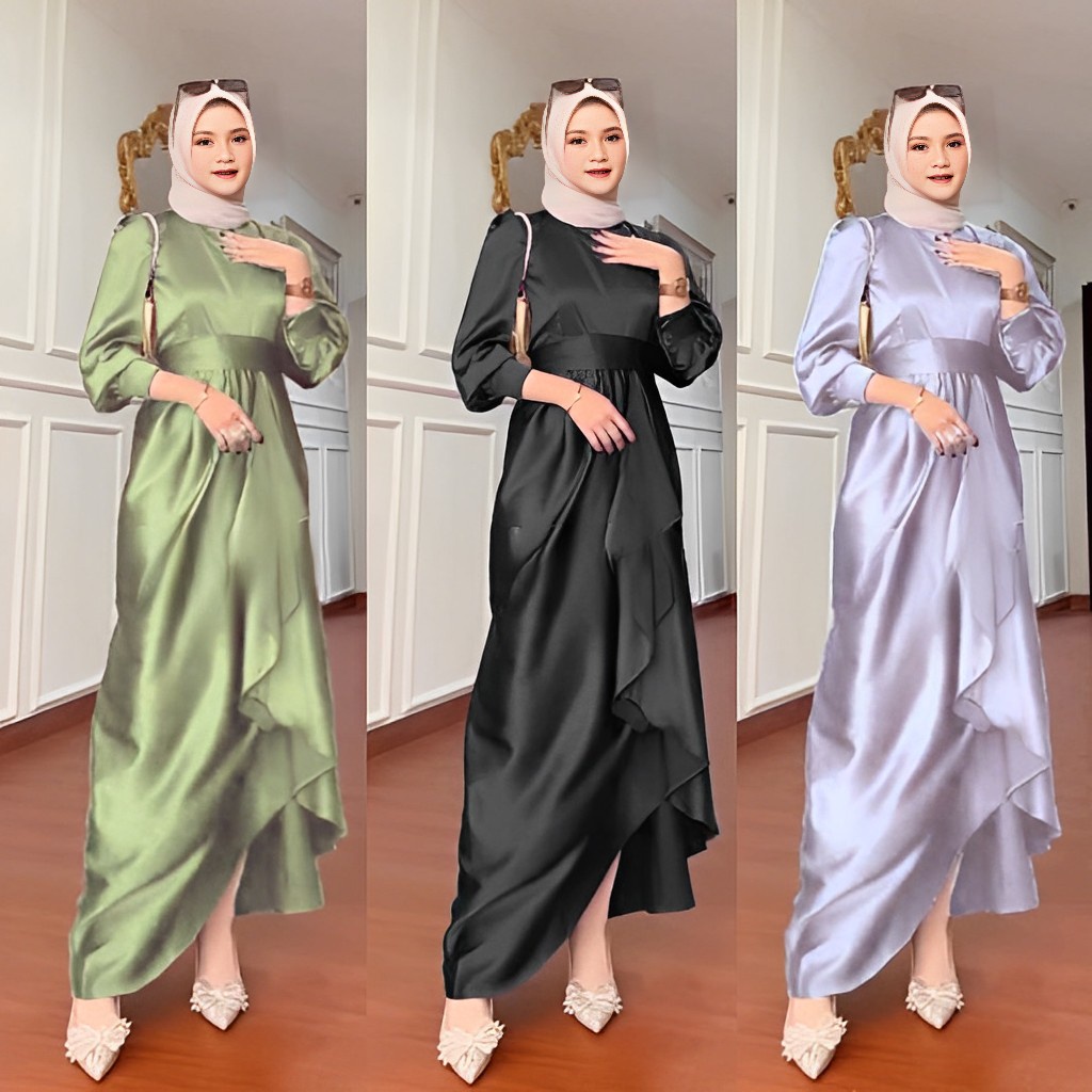 จูซี ซาตินกํามะหยี่ชุดเพื่อนเจ้าสาว Elegant Plain Gamis Bridesmide เสื้อผ้าชุดแต่งงานที่เรียบง่ายล่าสุด Eid เสื้อผ้าธรรมดาจัมโบ้ Gamis พรีเมี่ยมซาติน Gamis