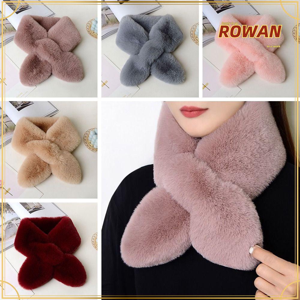 Rowans ผ้าพันคอ ผ้ากํามะหยี่ขนนิ่ม ขนกระต่ายเทียม แบบหนา สีพื้น สําหรับเด็กผู้หญิง