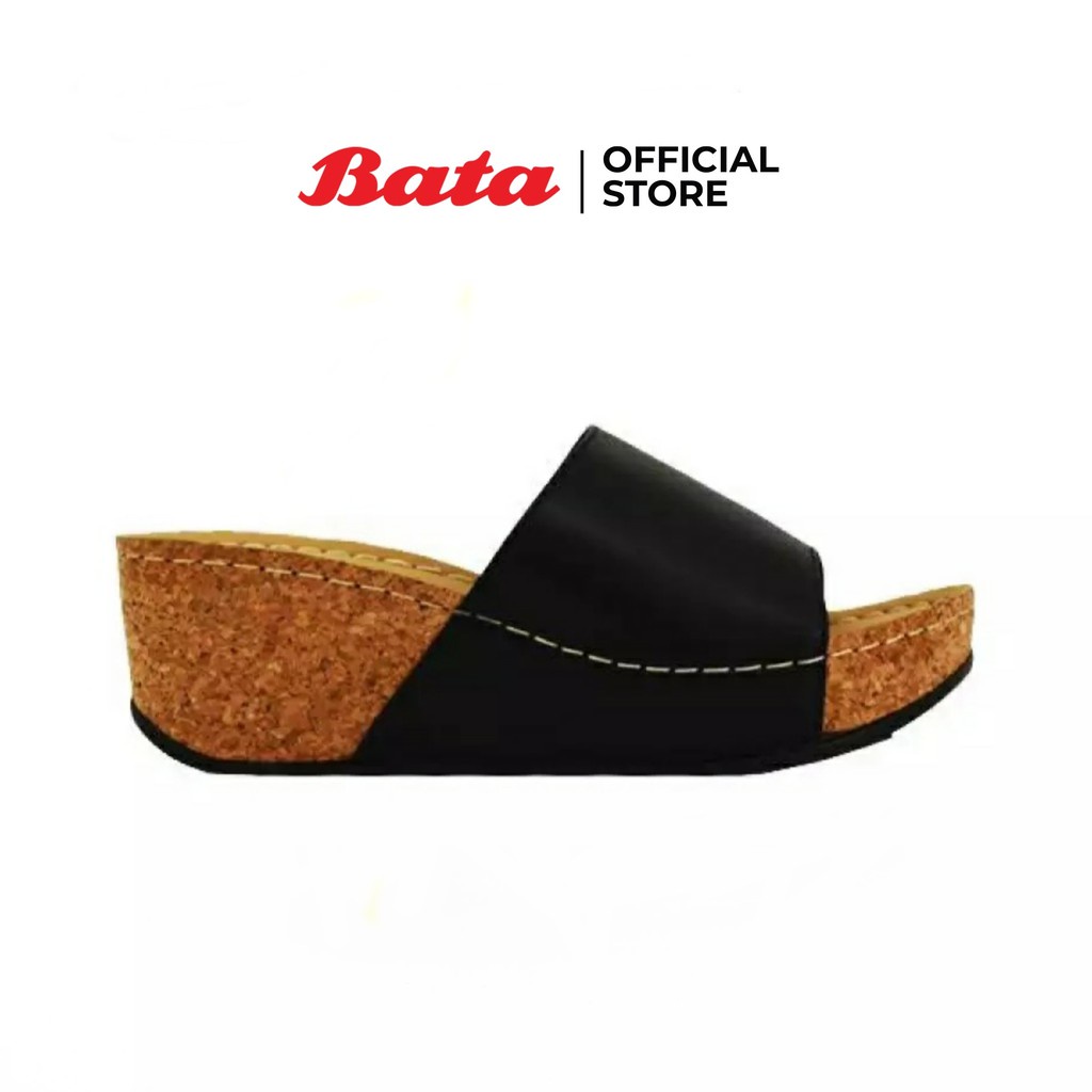 รองเท้าหุ้มส้น Bata LADIES'HEELS  รองเท้าส้นตึก WEDGE(OVER 55MM) แบบสวม สูง 3 นิ้ว สีชมพู รหัส7615529 / สีดำ รหัส7616529