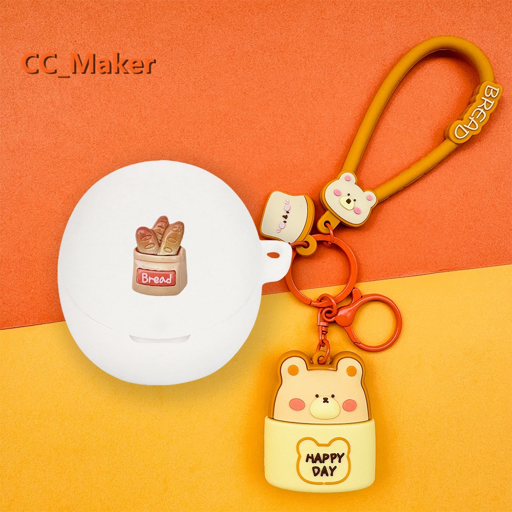 For OPPO Enco Air3s Case Cute Toast Bread Keychain Pendant OPPO Enco Air3 Silicone Soft Case Cartoon Headphone Storage Bag OPPO Enco Air3 Shockproof Case Protective Cover