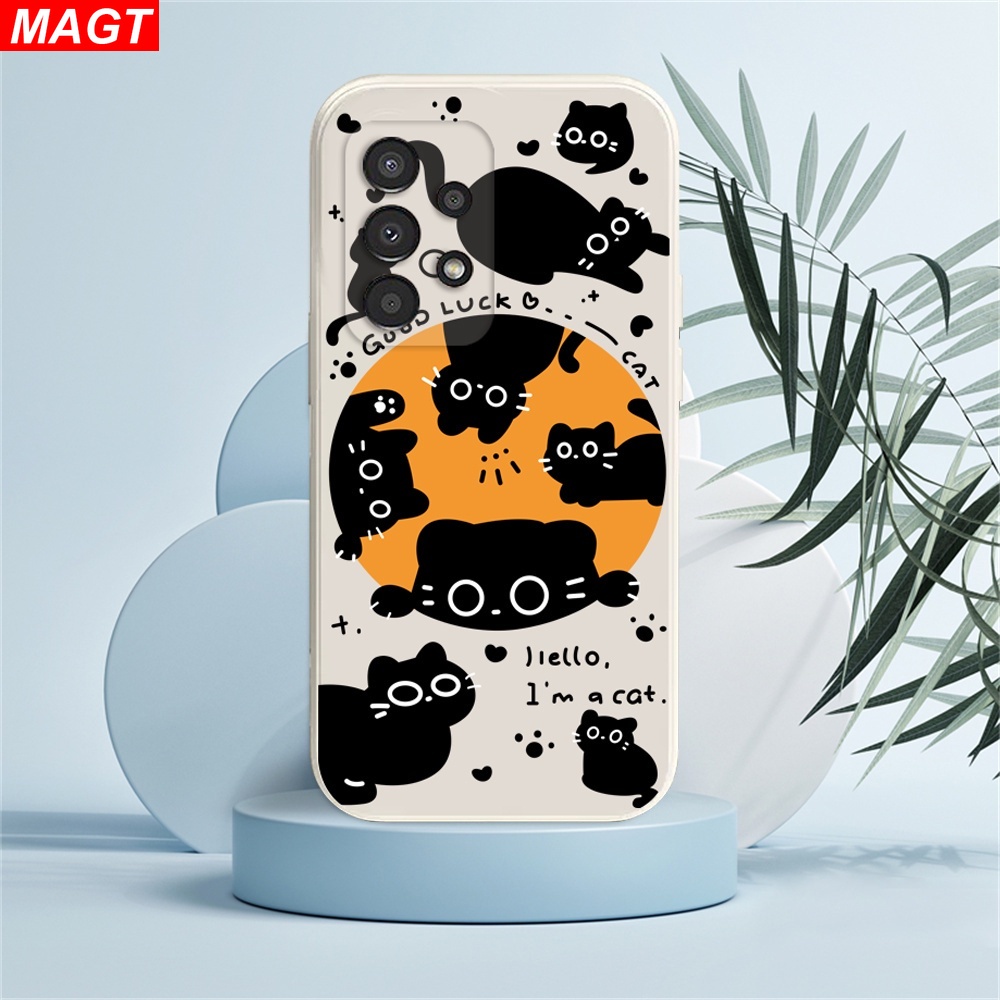 เคสโทรศัพท์มือถือ ลายตัวอักษร แมวดํา สําหรับ Samsung A24 A14 M23 A04S A13 A03S A23 A53 A73 A33 A22 A21S A12 A02S A11 A51 A10 A30 A50 A52 A20S A10S M12 J4 Plus J7
