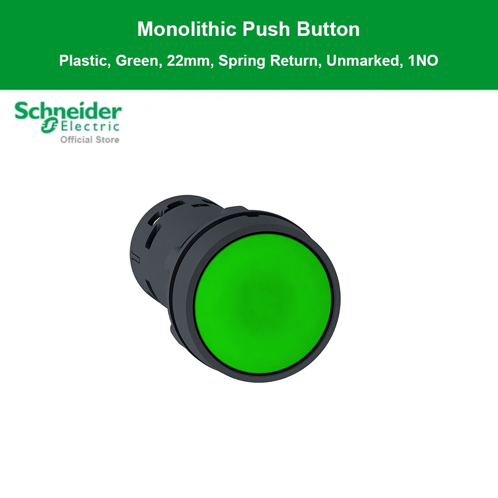 Schneider Electric Monolithic push button,Harmony XB7,plastic,green,22mm,spring return,unmarked,1NO 
