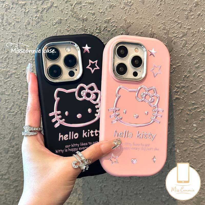 เคสโทรศัพท์มือถือคู่รัก แบบชุบไฟฟ้า ลายการ์ตูนเฮลโลคิตตีน่ารัก หรูหรา สีแคนดี้ สําหรับ IPhone 11 15 12 14 13 Pro Max 7 8 Plus XR X XS Max 7Plus