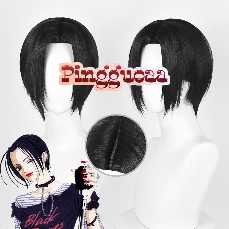 【Manmei】NANA Nana Osaki Cosplay Wig 28cm Middle Part Black Short Wigs Heat Resistant Synthetic Hair