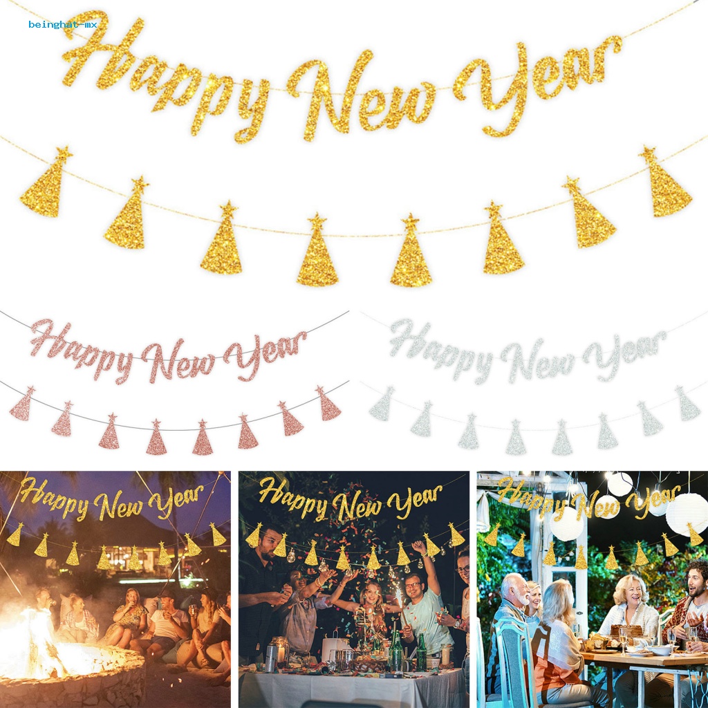 ป้ายธงแขวน ลาย Happy New Year ประดับกลิตเตอร์ สําหรับตกแต่งบ้าน เทศกาลปีใหม่ ปาร์ตี้ เอเชียตะวันออกเฉียงใต้