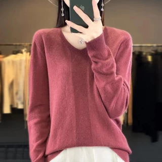 เสื้อแขนยาวคอวีสีพื้น เสื้อไหมพรมผ้ายืดใส่สบาย มี 12 สีให้เลือก