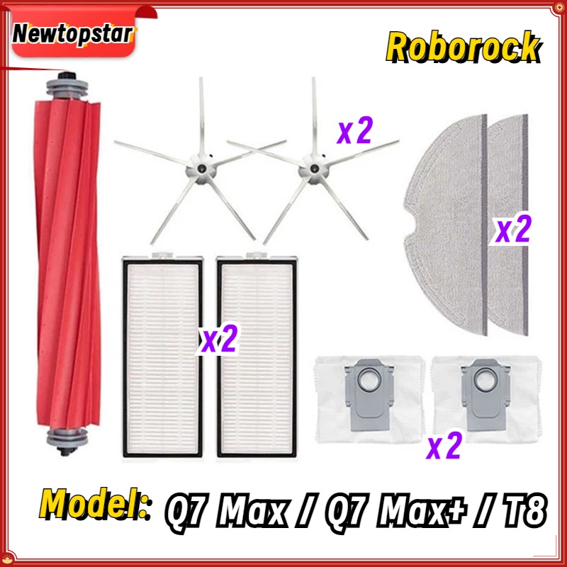 สําหรับ Roborock Q7 Max / Q7 Max + / T8 ถุงเก็บฝุ่นหลักแปรงด้านข้าง Mop ผ้าหุ่นยนต์เครื่องดูดฝุ่นอะไ
