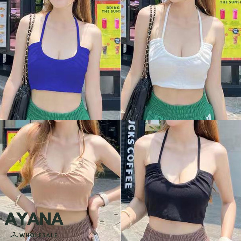 เสื้อครอปแฟชั่นสีพื้น สายเสื้อกล้ามแบบคล้องคอ