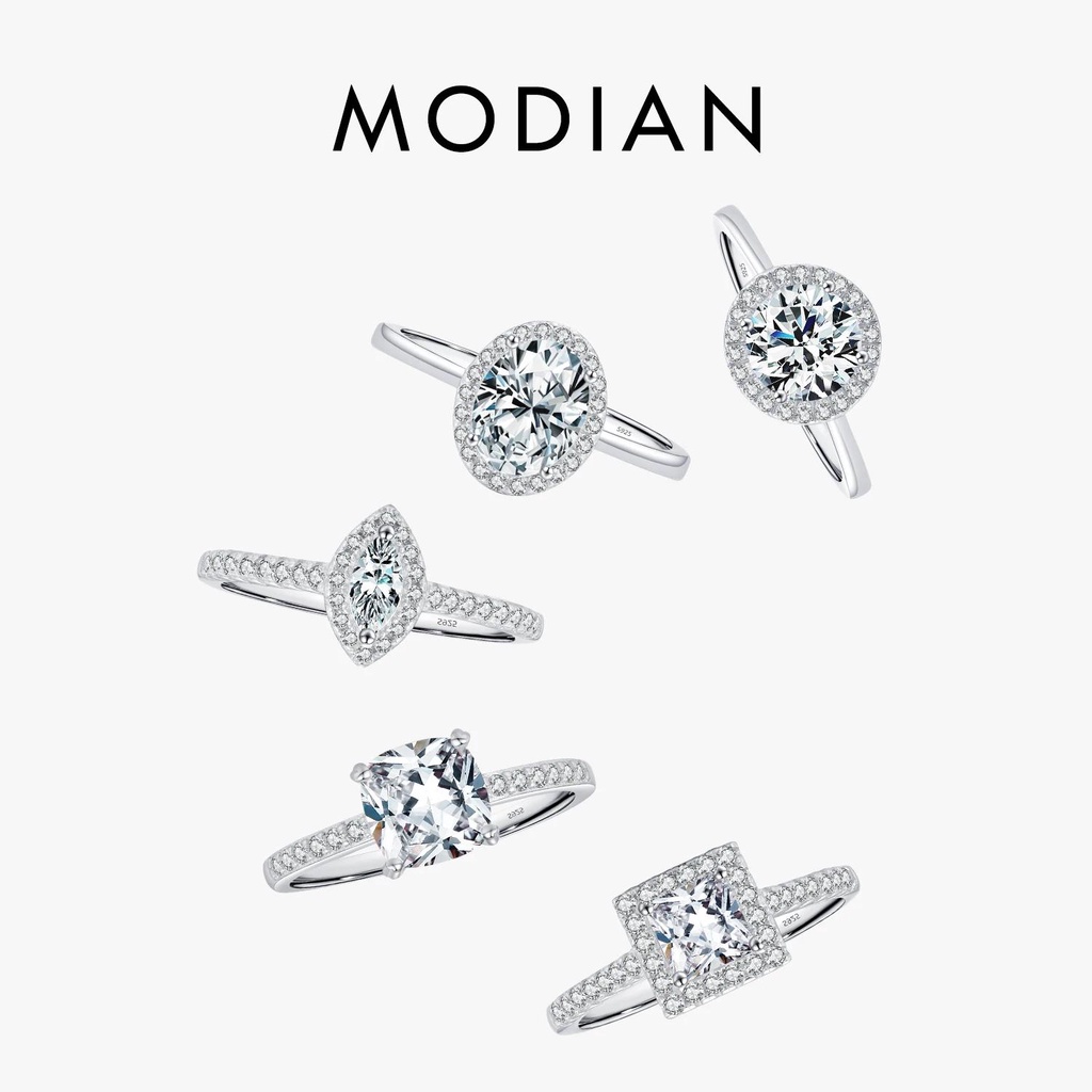 Modian แหวนเงินแท้ 925 ประดับเพทาย ทรงกลม ทรงวงรี เรขาคณิต คลาสสิก เครื่องประดับ สําหรับผู้หญิง หมั้น งานแต่งงาน