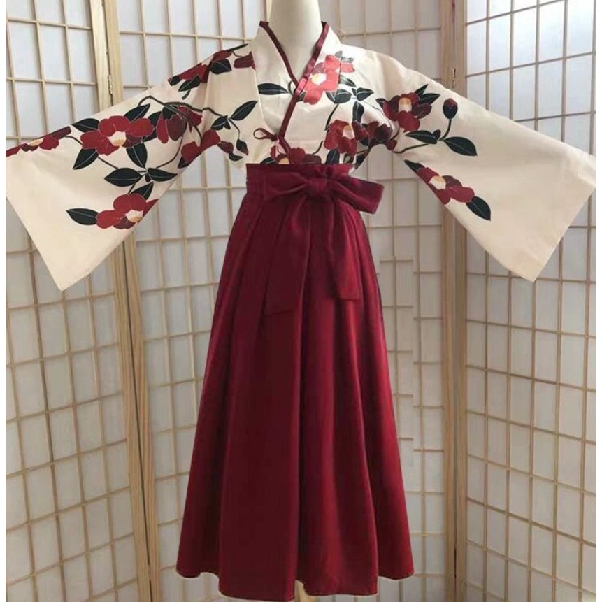 ZST Kimono Sakura สไตล์ญี่ปุ่นดอกไม้พิมพ์ Vintage ชุดผู้หญิง Oriental Camellia Love เครื่องแต่งกาย Y