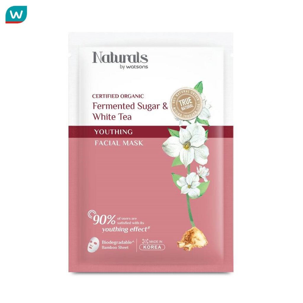 Naturals by Watsons เนเชอรัล บาย วัตสัน ทรู เนเชอรัล เฟอร์เมนท์เท็ดชูการ์ไวท์ที ยูธติ้งเฟเชียลมาสก์1แผ่น