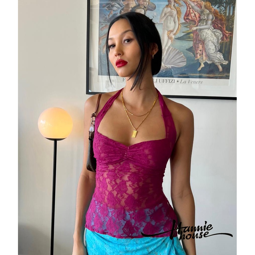 Hannie- เสื้อกล้าม ผูกเชือก ลูกไม้ สําหรับผู้หญิง