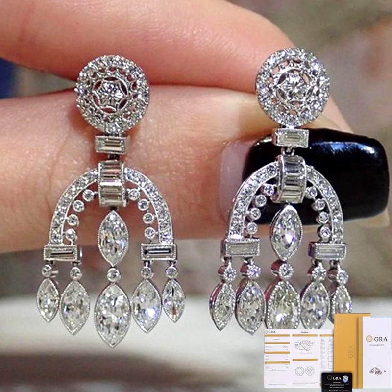 [ใบรับรอง GRA ฟรี] ต่างหูเงิน Moissanite S925