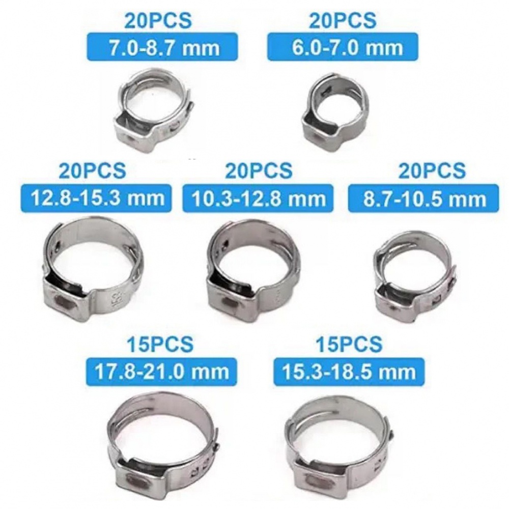 Hose Clamp 130PCS Single Ear Stainless Steel Tool Kits With Pincer Crimper