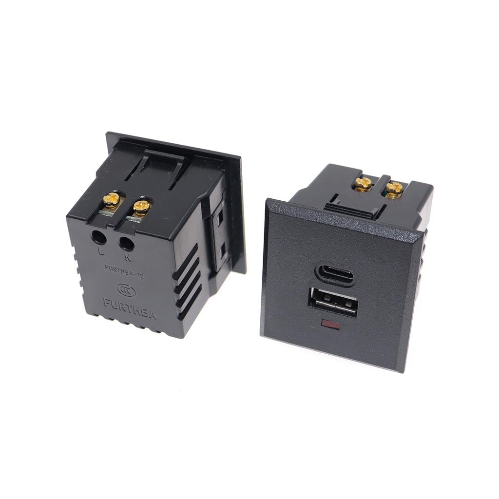 Usb + Type-C AC Power Socket ฝังเดสก์ท็อป Receptacle DC ชาร์จแผงไฟโมดูล Outlet 5V 220V พร้อมตัวบ่งชี้ LED