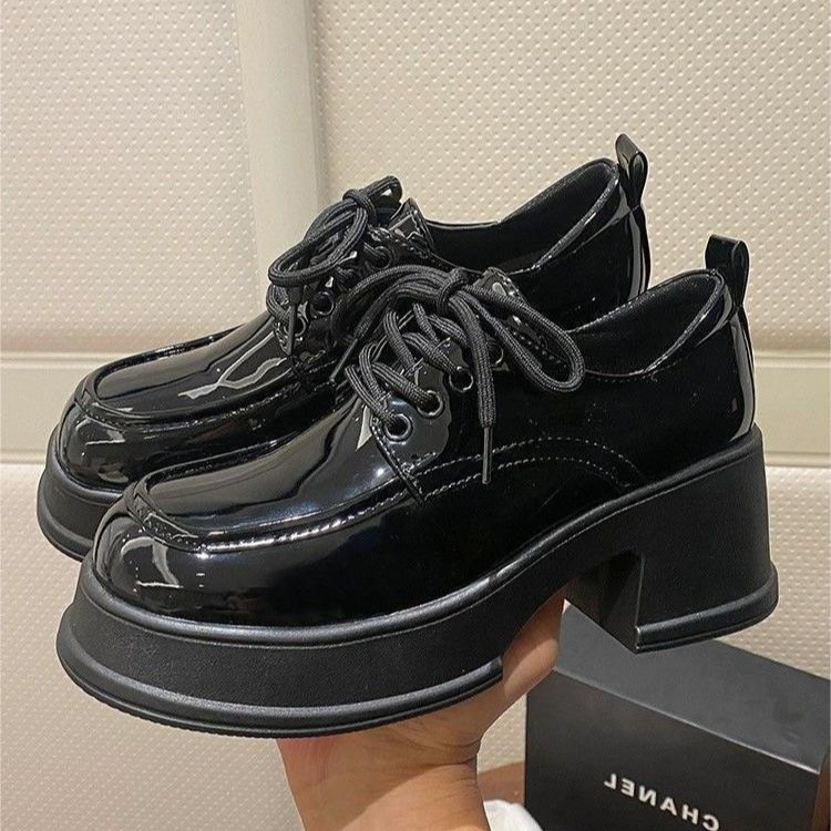 รองเท้าหนัง ส้นสูง พื้นหนา ขนาดเล็ก แฟชั่นฤดูใบไม้ร่วง และฤดูหนาว สไตล์อังกฤษ--P100267