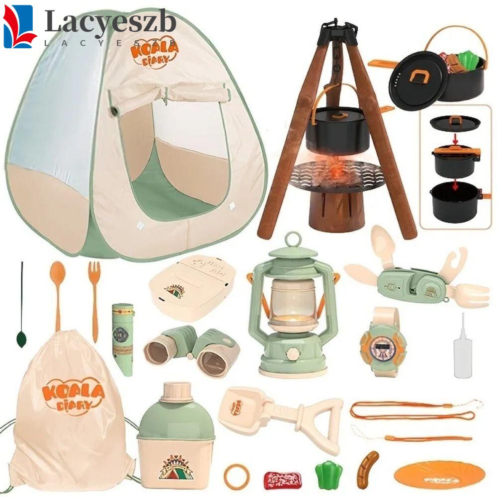 Lacyeszb ชุดของเล่นเต็นท์ ตั้งแคมป์ กางเต็นท์ป๊อปอัพ แคมป์ปิ้ง ของเล่นสํารวจธรรมชาติ กลางแจ้ง รวมบั๊กแคชเชอร์ ของเล่นแคมป์ปิ้ง ชุดผจญภัย สําหรับเด็ก ชุดตั้งแคมป์ เดินป่า ของเล่น