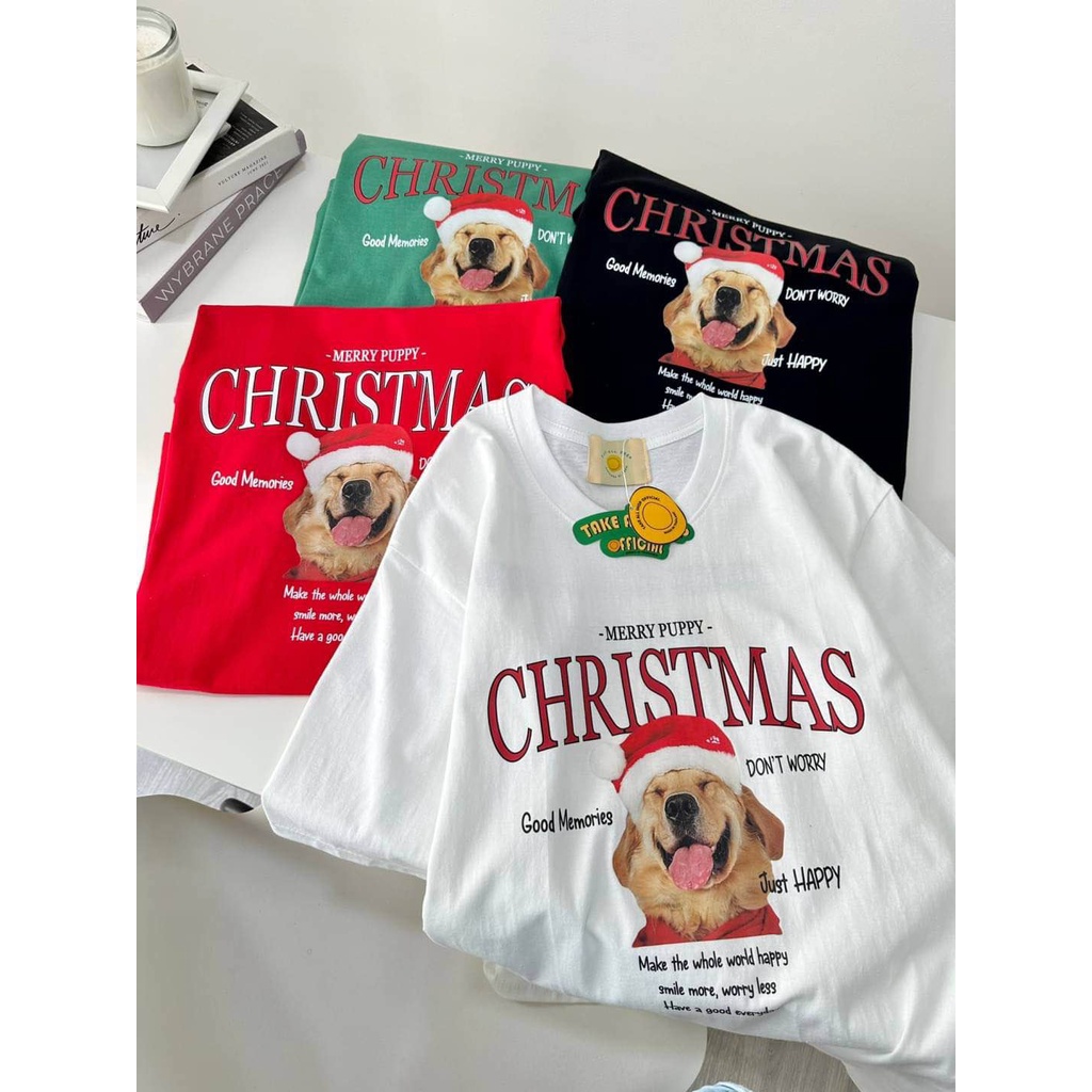 [เสื้อยืด]พร้อมส่ง เสื้อ Oversized Striker Print ป้าย Take all shop ลาย merry puppy ChristmasS-5XL