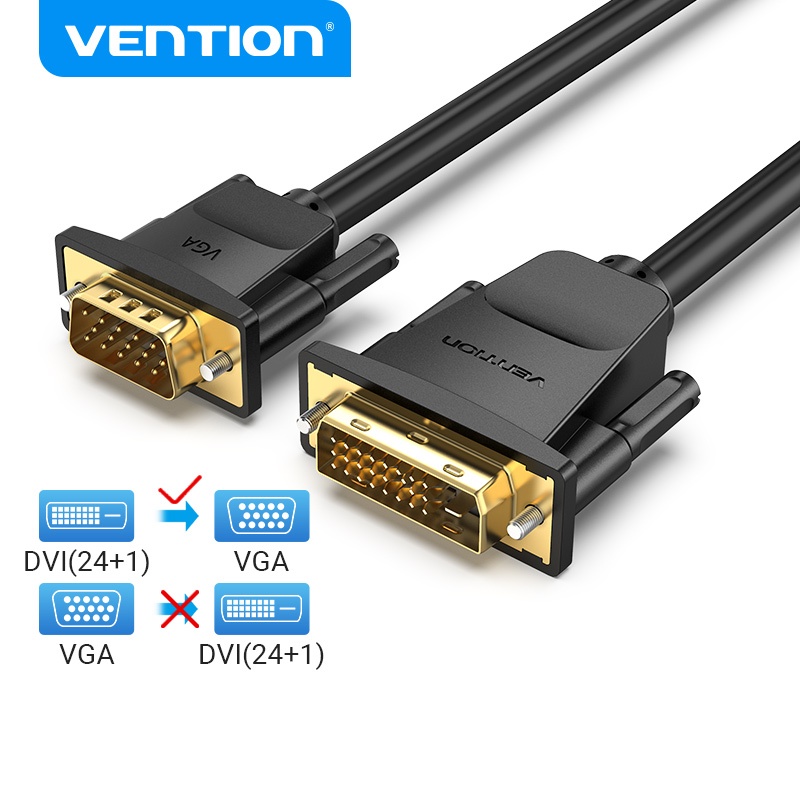 Vention DVI to VGA Cable DVI-I 24 + 5 Male to VGA Male 15 Pin อะแดปเตอร์สายเคเบิ้ลวิดีโอ 1080P สําหรับแล็ปท็อปพีซีมอนิเตอร์