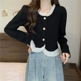 เสื้อแขนยาว ผ้าถัก ติดกระดุม แฟชั่นสไตล์เกาหลีเรโทร สําหรับผู้หญิง