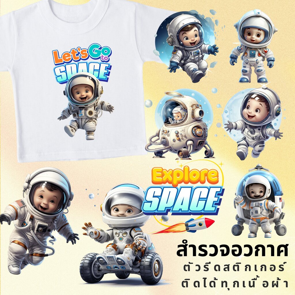 เซทสุดคุ้ม ตัวรีดติดเสื้อ มนุษย์อวกาศ NASA แบบสติกเกอร์ ขนาดแผ่น20Cm รีดแล้วลอก สกรีนลายDIY ตัวรีด DFT DTF