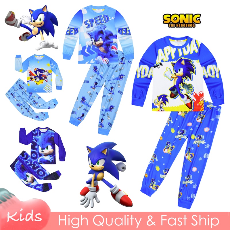 ชุดนอน เสื้อแขนยาว พิมพ์ลาย Super Sonic The Hedgehog แฟชั่นฤดูใบไม้ผลิ และฤดูหนาว สําหรับเด็กผู้ชาย
