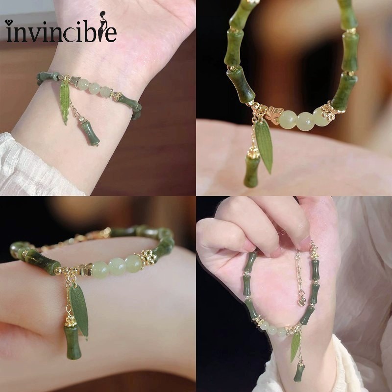 เครื่องประดับ สร้อยข้อมือ กําไลข้อมือ ประดับลูกปัดไม้ไผ่เทียม หรูหรา สามารถปรับได้ สไตล์จีนวินเทจ สําหรับผู้หญิง