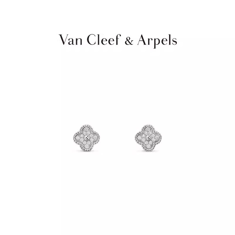 [พร้อมกล่อง] Van Cleef &amp; Arpels / Vca Sweet Alhambra ต่างหูเพชร สีทองคําขาว สําหรับแฟนสาว ของขวัญ