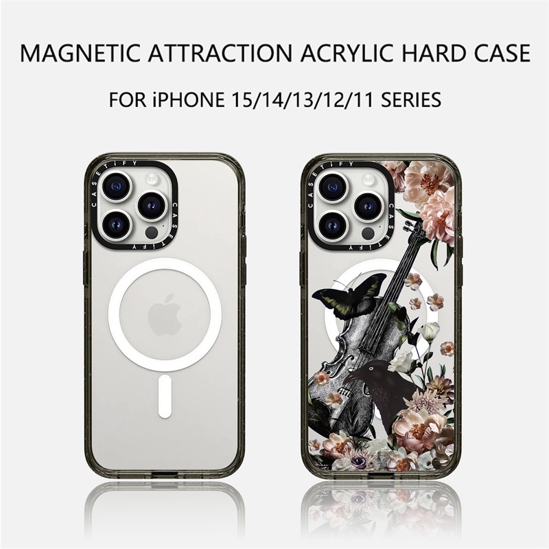 Casetify X เคสโทรศัพท์มือถืออะคริลิค TPU ใส แบบแข็ง ขอบสีดํา และสีขาว พร้อมกล่อง สําหรับ Apple IPhone 11 12 13 14 15 Pro Max