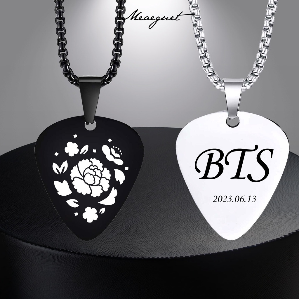 Meaeguet BTS สร้อยคอสําหรับผู้หญิงผู้ชาย,ส่วนบุคคลภาพที่กําหนดเองข้อความสแตนเลสจี้สร้อยคอ BTS Suga A