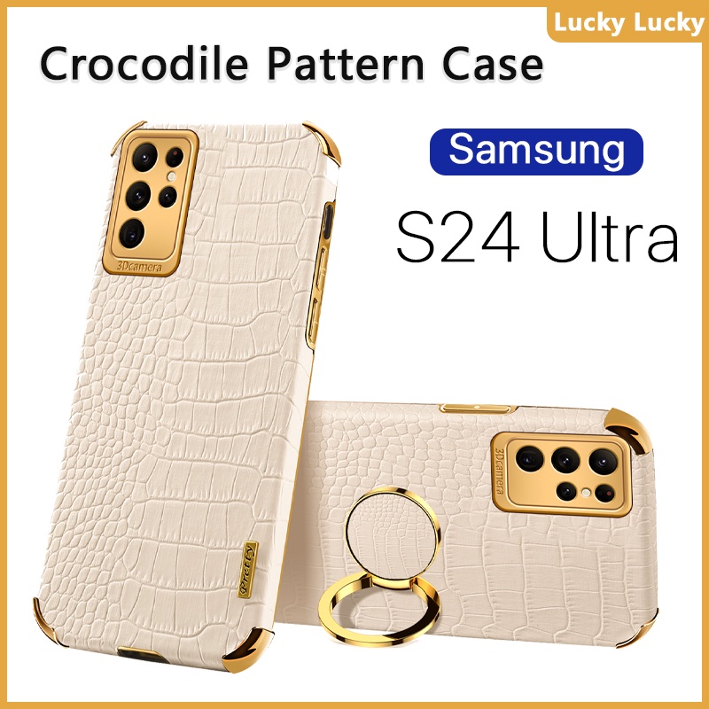 เคส Samsung S24 Ultra S24 Plus S23 FE S22 นุ่ม ลายจระเข้ ที่วางแหวนนิ้ว ฝาครอบ PU กล้องปกป้องเต็มรูปแบบ ชุบทอง บาง ความรู้สึกที่ยอดเยี่ยม ป้องกันลายนิ้วมือ ซับในกระจายความร้อน