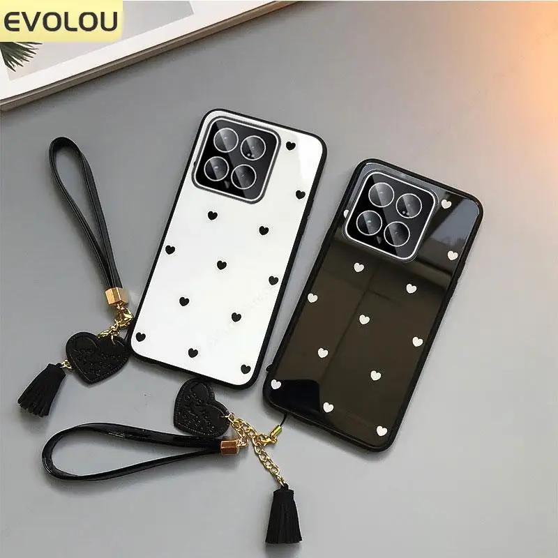 สําหรับ Xiaomi 14T Pro 14 T Love Heart กระจกนิรภัยสําหรับ Mi14TPro 13T 12T 11T 14 Ultra 13 Lite พู่เชือกเส้นเล็กกันกระแทกกลับกรณี