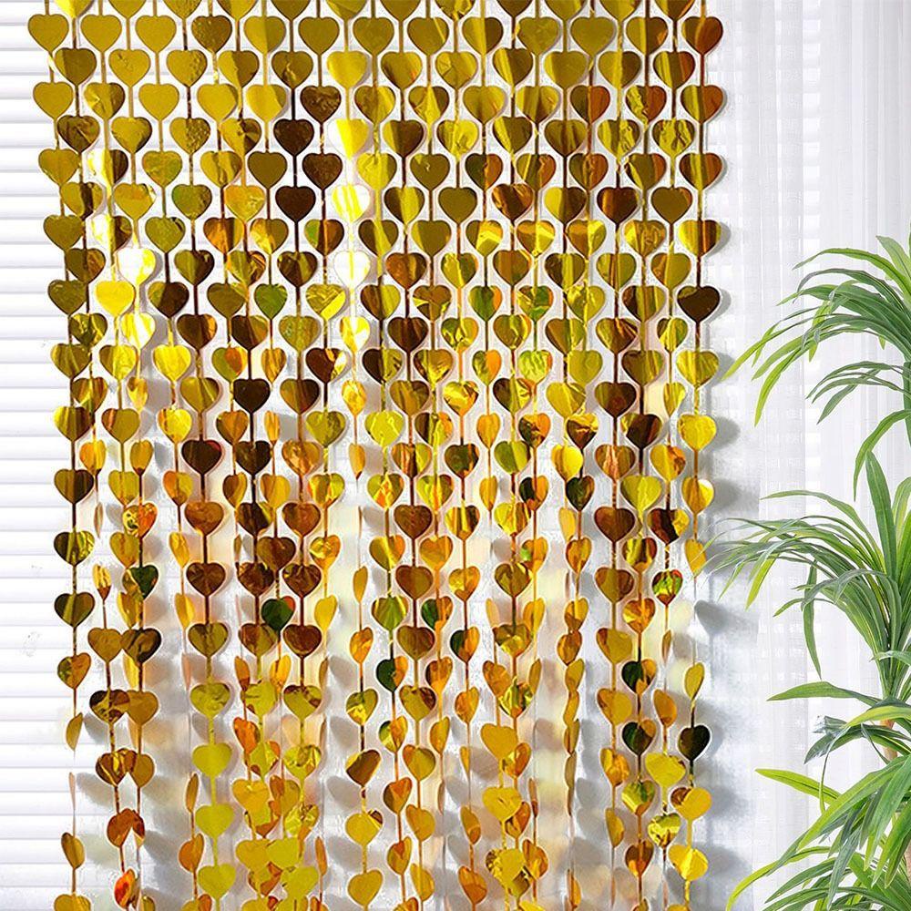 Kentontllb ม่านฝนหัวใจ, PET 1m2m ผ้าม่านปาร์ตี้, ม่านฟอยล์ รูปหัวใจสีสันสดใส Glitter พื้นหลังผ้าม่านตกแต่งงานแต่งงาน - รูปที่ 4