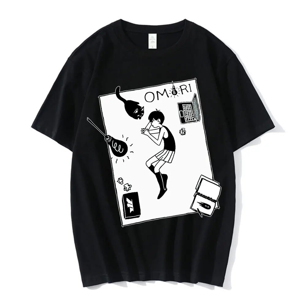 มีหลายสี เสื้อยืดแขนสั้น พิมพ์ลาย Omori Merch Omocat สไตล์ฮาราจูกุ