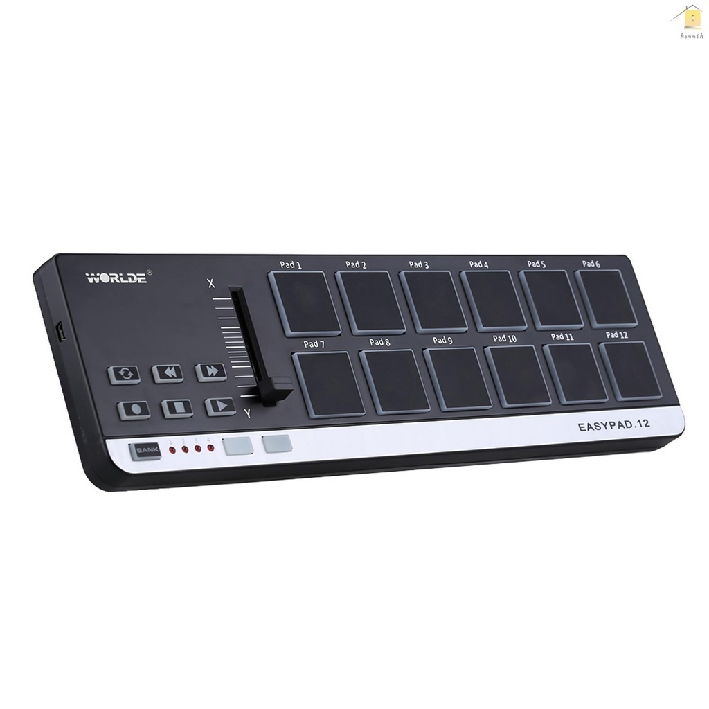 กลอง USB 12 12 แบบพกพา สีดํา Worlde MIDI Mini Controller EasyPad