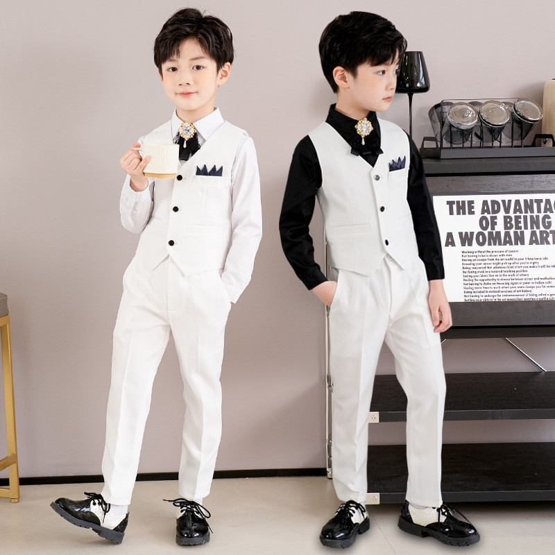 ชุดสูทเดรสเด็กผู้ชายปาร์ตี้สีขาวบริสุทธิ์/งานแต่งงาน/ชุดเปียโน/โฮสต์