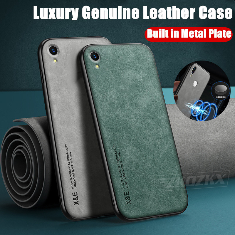 สําหรับ OPPO F1 Plus X9009 R9m R9 บาง มินิมอล เคสหนังแท้ แกะ พร้อมแผ่นโลหะในตัว ด้านหลัง