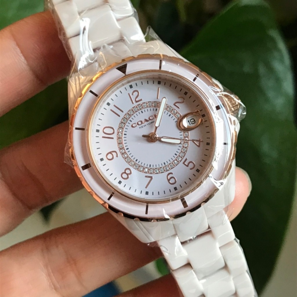 Coach woman's ceramic quartz watch casual business chrono analog 14503462 14503463 14503461 33mm