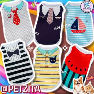 🇹🇭พร้อมส่ง🇹🇭 👔👕 เสื้อแขนกุดสกีนลายแฟชั่นสุดน่ารัก ผ้ายืด for สัตว์เลี้ยง สุนัข หมา แมว