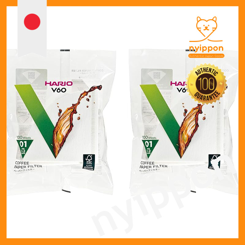 HARIO V60 Paper Filter White for 1-2 Cups Made in Japan VCF-01-100W 100 Sheets Pack Set of 2