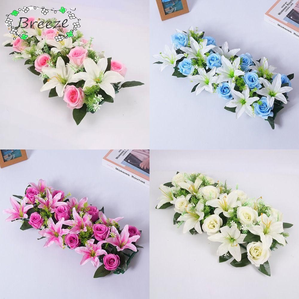 Breeze 18 ชิ้น/มัดดอกไม้ประดิษฐ์,Rose & Lily ยิง Prop ประดิษฐ์ Rose Lily ดอกไม้, Wall Arches Decor Party Stage อุปกรณ์ 43 ซม.ดอกไม้ปลอม