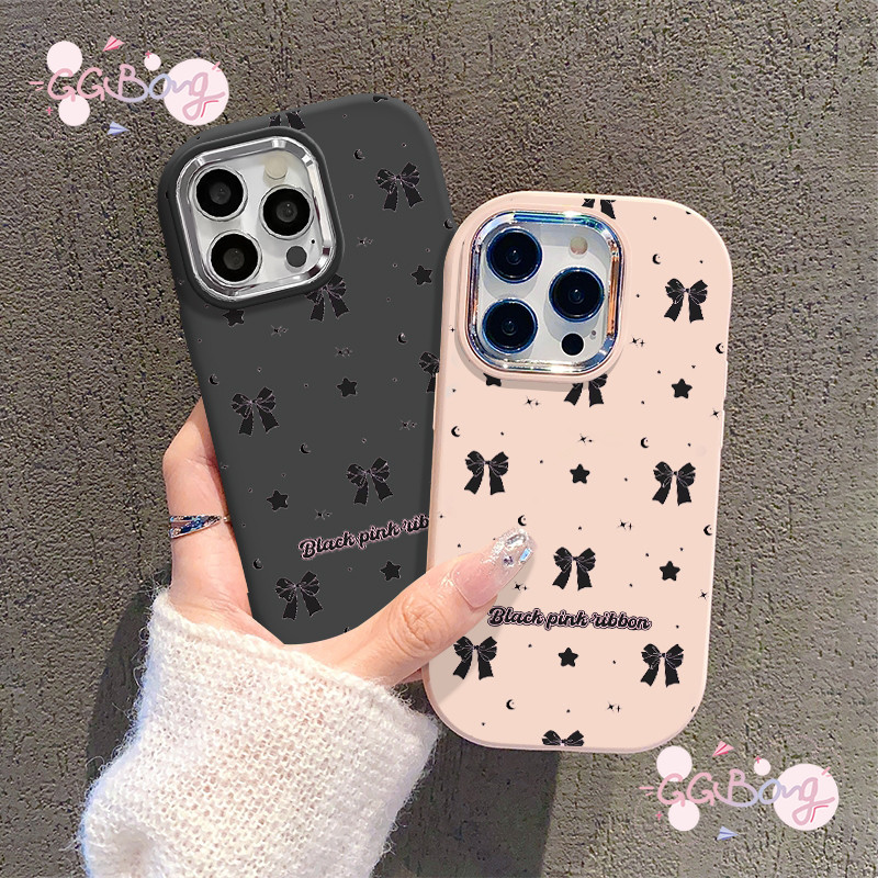 การ์ตูนน่ารักโบว์ผูกสีดำตัวเรือน Tpu อ่อน เคสไอโฟน 16 15 14 11 13 12 Pro Max 7Plus 16 7 8 11 14 Plus XR X XS Max SE เคส