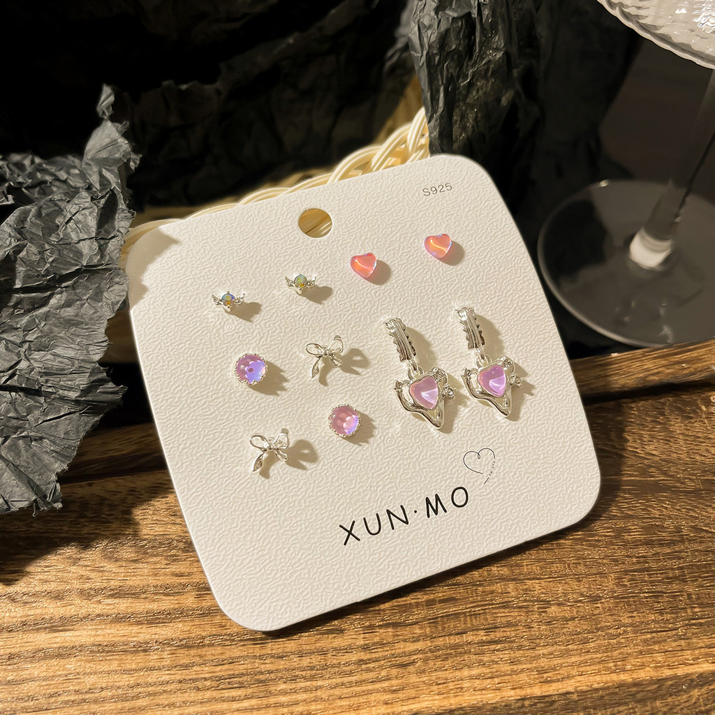 Sweet Cool Aurora ต่างหูประณีตผู้หญิงเกาหลีรุ่น All-Match ต่างหูอารมณ์สไตล์ใหม่ผีเสื้อ Love ชุดจี้ต่างหู